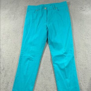 New Directions Pants Women Size 14 Teal Straight Leg Zip Fly Button Closure